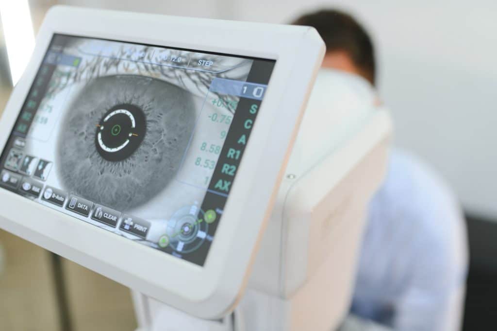 Retinal scan image on a monitor in an eye clinic