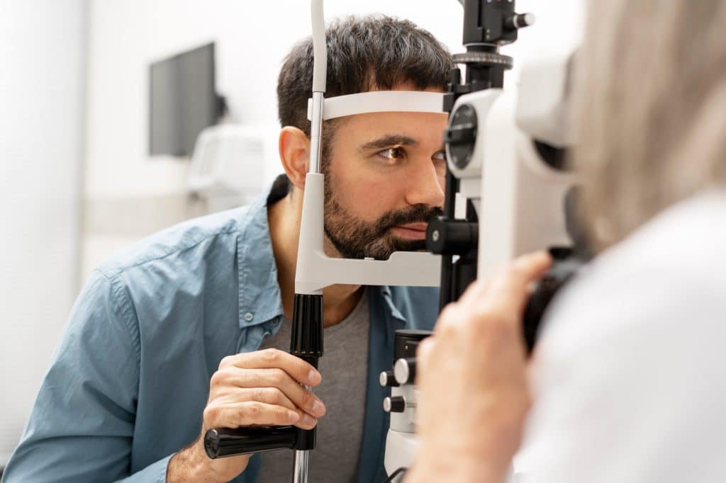 Man having an eye exam with an eye doctor